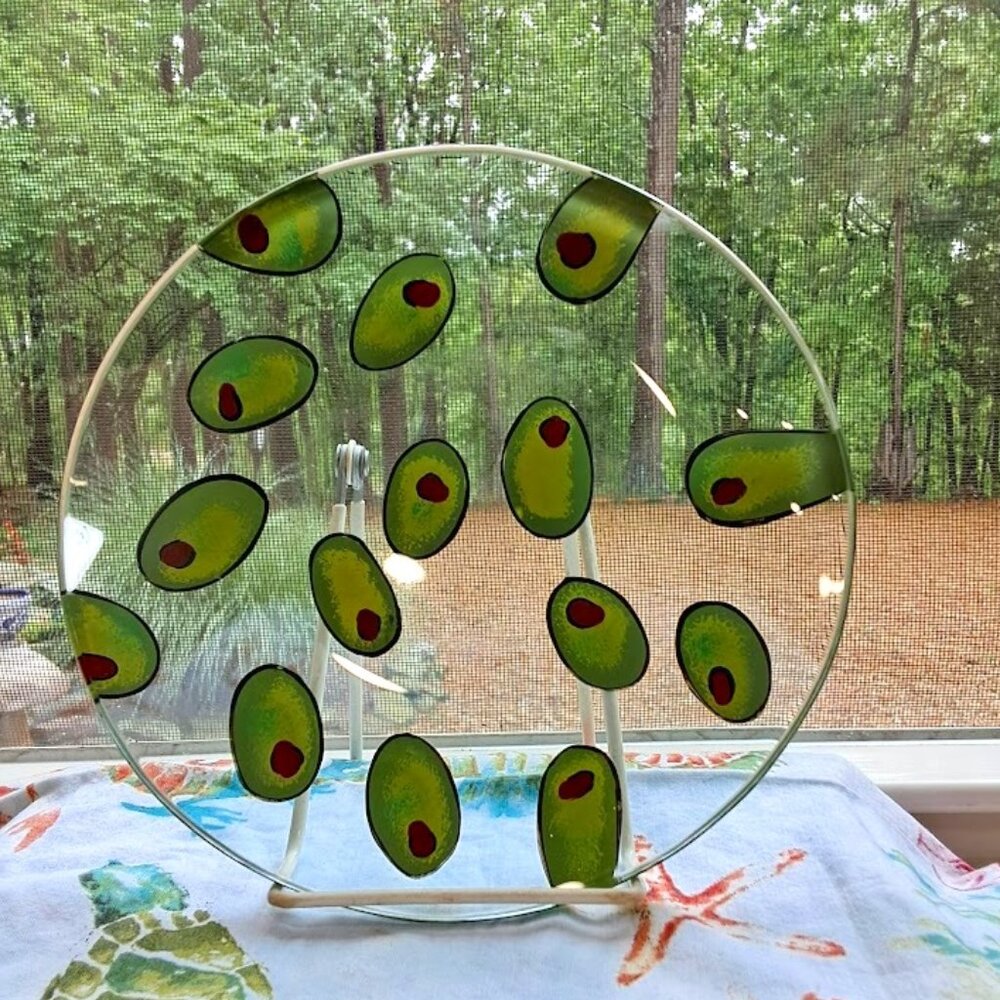 Set of 4/LOLITA Glass Hand painted Olive Plate 8”